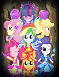 Size: 1884x2443 | Tagged: safe, alternate version, artist:samyvillaly, imported from derpibooru, applejack, fluttershy, pinkie pie, rainbow dash, rarity, sci-twi, sunset shimmer, twilight sparkle, equestria girls, legend of everfree, clothes, crystal, crystal guardian, everfree forest, female, geode of empathy, geode of shielding, geode of super speed, geode of super strength, geode of telekinesis, guardians of harmony, humane five, humane seven, humane six, magical geodes, photo, ponied up, suit, toy