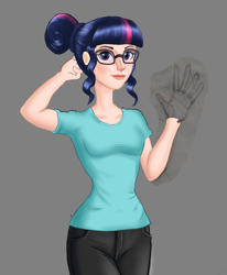 Size: 1648x1997 | Tagged: safe, artist:dinosaurcol, derpibooru exclusive, imported from derpibooru, sci-twi, twilight sparkle, equestria girls, clothes, female, glasses, human coloration, jeans, pants, solo, toy, wip