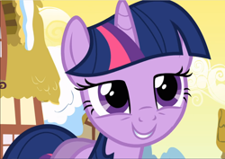 Size: 1330x939 | Tagged: safe, imported from derpibooru, screencap, twilight sparkle, pony, unicorn, winter wrap up, close-up, cropped, cute, female, lidded eyes, smiling, solo, twiabetes, unicorn twilight