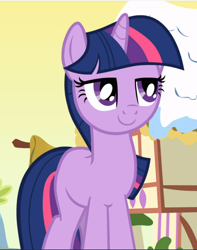 Size: 744x942 | Tagged: safe, imported from derpibooru, screencap, twilight sparkle, pony, unicorn, winter wrap up, cropped, female, lidded eyes, smiling, solo, unicorn twilight