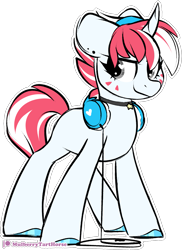 Size: 1225x1687 | Tagged: safe, artist:mulberrytarthorse, imported from derpibooru, oc, oc only, pony, unicorn, female, headphones, heart, heart eyes, mare, outline, patreon, patreon logo, simple background, smiling, solo, transparent background, wingding eyes