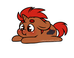 Size: 398x314 | Tagged: safe, artist:cottonsweets, imported from derpibooru, part of a set, oc, oc only, oc:pixel grip, pony, unicorn, :t, blushing, chibi, cute, lying down, red, simple background, solo, transparent background, ych result