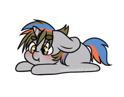 Size: 398x314 | Tagged: safe, artist:cottonsweets, imported from derpibooru, part of a set, oc, oc only, pony, unicorn, :t, bean ych, blushing, chibi, cute, eye clipping through hair, lying down, simple background, solo, transparent background, ych result