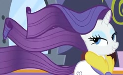 Size: 1120x681 | Tagged: safe, imported from derpibooru, screencap, rarity, pony, unicorn, rarity's biggest fan, spoiler:interseason shorts, bathrobe, clothes, female, lidded eyes, mare, robe, solo, windswept mane