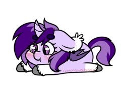 Size: 398x314 | Tagged: safe, artist:cottonsweets, imported from derpibooru, part of a set, oc, oc only, alicorn, bat pony, bat pony alicorn, pony, unicorn, bean ych, blushing, chibi, eye clipping through hair, horn, lying down, simple background, solo, transparent background, ych result