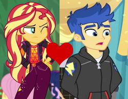 Size: 1139x881 | Tagged: safe, edit, edited screencap, imported from derpibooru, screencap, flash sentry, sunset shimmer, best in show: the pre-show, equestria girls, equestria girls series, sunset's backstage pass!, spoiler:eqg series (season 2), female, flashimmer, geode of empathy, magical geodes, male, shipping, shipping domino, straight