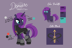 Size: 3000x2000 | Tagged: safe, artist:sugar morning, imported from derpibooru, oc, oc only, oc:demure, pony, unicorn, reference sheet, simple background, solo, text