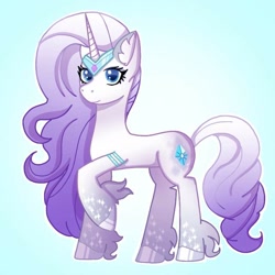 Size: 768x768 | Tagged: safe, artist:danda panda, imported from derpibooru, rarity, pony, unicorn, leak, spoiler:g5, accessories, accessory, ear fluff, female, g5, g5 concept leak style, g5 concept leaks, gradient mane, gradient tail, jewelry, rarity (g5 concept leak), rarity (g5), redesign, simple background, solo, tiara, unshorn fetlocks