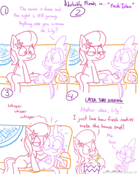 Size: 4779x6013 | Tagged: safe, artist:adorkabletwilightandfriends, imported from derpibooru, lily, lily valley, spike, dragon, earth pony, pony, comic:adorkable twilight and friends, adorkable, adorkable friends, baking, bedroom eyes, comic, cookie, cooking, couch, cute, dating, dork, food, humor, movie night, relationship, relaxing, seduction, sitting, sweat, tail seduce, wholesome