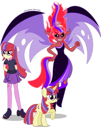 Size: 4002x5040 | Tagged: safe, artist:stellardusk, imported from derpibooru, moondancer, demon, pony, unicorn, equestria girls, alternate universe, boots, clothes, dress, element of magic, flowing hair, glasses, leggings, shoes, simple background, sweater, transparent background