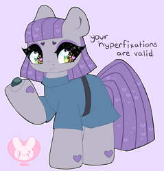 Size: 2865x3000 | Tagged: safe, artist:bunxl, imported from derpibooru, boulder (pet), maud pie, earth pony, pony, adhd, autism, autism acceptance month, autism spectrum disorder, autistic maud, boulder (g4), clothes, cute, female, headcanon, heart, heart eyes, high res, hoof hold, looking at you, maudabetes, neurodivergent, neurodivergent headcanon, positive ponies, simple background, smiling, solo, starry eyes, truth, when she smiles, wingding eyes