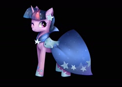 Size: 1754x1240 | Tagged: safe, artist:t0zona, imported from derpibooru, twilight sparkle, pony, unicorn, the best night ever, black background, clothes, cute, dress, female, gala dress, mare, one eye closed, simple background, solo, starry eyes, twiabetes, unicorn twilight, wingding eyes, wink