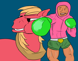 Size: 1730x1353 | Tagged: safe, artist:dashusethetrashcan, imported from derpibooru, big macintosh, earth pony, human, pony, abuse, boxing, cringing, derrick not a fish, little mac (punch out), little mac (punch-out!!), macabuse, male, punch, punch out, punch-out!!, sports, stallion