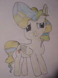 Size: 720x960 | Tagged: safe, artist:xpstar214, imported from derpibooru, vapor trail, pegasus, pony, top bolt, adorable face, cute, female, mare, smiling, solo, standing, traditional art, vaporbetes