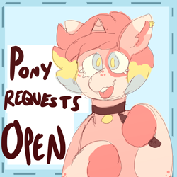 Size: 2000x2000 | Tagged: safe, artist:rigbythememe, imported from derpibooru, oc, oc only, oc:milky (rigbythememe), pony, unicorn, collar, commission, hoof hold, request, requested art, solo, stylus