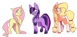 Size: 2000x970 | Tagged: safe, artist:milkeal, imported from derpibooru, applejack, fluttershy, twilight sparkle, earth pony, pony, unicorn, leak, spoiler:g5, applejack (g5 concept leak), applejack (g5), earth pony twilight, female, fluttershy (g5 concept leak), fluttershy (g5), g5, g5 concept leak style, g5 concept leaks, hooves, raised hoof, redesign, simple background, transparent background, trio, twilight sparkle (g5 concept leak), twilight sparkle (g5), unicorn fluttershy