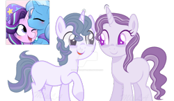 Size: 1024x598 | Tagged: safe, artist:mlploveartyt, imported from derpibooru, starlight glimmer, trixie, oc, female, lesbian, magical lesbian spawn, offspring, parent:starlight glimmer, parent:trixie, parents:startrix, shipping, startrix