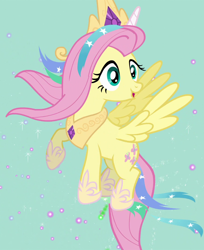 Size: 880x1080 | Tagged: safe, imported from derpibooru, screencap, fluttershy, pegasus, pony, testing testing 1-2-3, cosplay, costume, cropped, fake horn, female, flying, mare, shylestia, solo