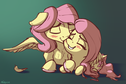 Size: 1839x1231 | Tagged: safe, artist:nookprint, imported from derpibooru, fluttershy, pegasus, pony, adorascotch, blushing, butterscotch, cuddling, cute, duo, eyes closed, female, flutterscotch, male, mare, rule 63, rule63betes, self ponidox, selfcest, shipping, shyabetes, smiling, stallion, straight