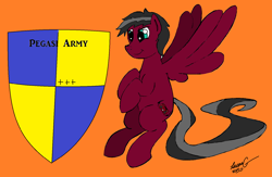 Size: 1652x1076 | Tagged: safe, artist:lucas_gaxiola, imported from derpibooru, oc, oc only, pegasus, pony, male, pegasus oc, shield, signature, stallion, text, wings