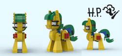 Size: 1725x800 | Tagged: safe, artist:horsepen, imported from derpibooru, oc, oc only, oc:blocky bits, earth pony, pony, 3d, female, lego, lego digital designer, logo