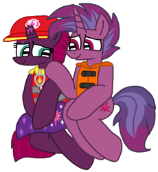 Size: 986x1073 | Tagged: safe, artist:徐詩珮, imported from derpibooru, fizzlepop berrytwist, tempest shadow, oc, oc:transparent (tempest's father), series:sprglitemplight diary, series:sprglitemplight life jacket days, series:springshadowdrops diary, series:springshadowdrops life jacket days, aid marshall (paw patrol), alternate universe, clothes, father and child, father and daughter, female, lifejacket, male, marshall (paw patrol), paw patrol, sad, simple background, transparent background