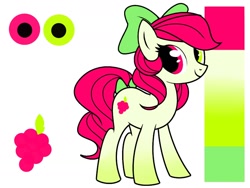 Size: 1280x960 | Tagged: safe, artist:helemaranth, imported from derpibooru, oc, oc only, earth pony, pony, bow, earth pony oc, hair bow, heterochromia, not apple bloom, reference sheet, simple background, smiling, solo, white background