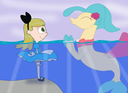 Size: 2529x1829 | Tagged: safe, artist:04startycornonline88, imported from derpibooru, princess skystar, my little pony: the movie, alice cosplay, clothes, cosplay, costume, crossover, friendship, katie, ocean, phineas and ferb, underwater, wet clothes