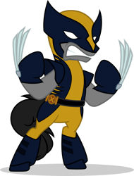 Size: 1280x1680 | Tagged: safe, artist:mlp-trailgrazer, imported from derpibooru, oc, oc:nightshade, pony, clothes, cosplay, costume, male, marvel, simple background, solo, stallion, transparent background, wolverine, x-men