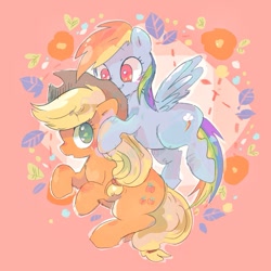 Size: 1097x1097 | Tagged: safe, artist:osawari64, imported from derpibooru, applejack, rainbow dash, earth pony, pegasus, pony, appledash, cute, dashabetes, female, jackabetes, lesbian, shipping, sweet dreams fuel