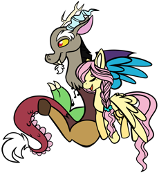 Size: 1164x1267 | Tagged: safe, artist:greyestgray, imported from derpibooru, discord, fluttershy, pony, cute, discoshy, discute, female, male, shipping, shyabetes, simple background, straight, transparent background