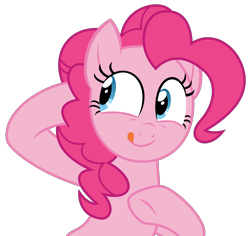 Size: 2828x2675 | Tagged: safe, artist:sketchmcreations, imported from derpibooru, pinkie pie, earth pony, pony, the one where pinkie pie knows, cute, diapinkes, female, hammerspace hair, mare, raised hoof, simple background, smiling, solo, tongue out, transparent background, vector