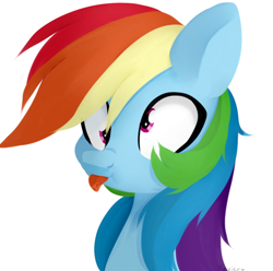 Size: 644x640 | Tagged: safe, artist:shiny-dust, artist:xavier12197359, imported from derpibooru, rainbow dash, pegasus, pony, bust, cross-eyed, derp, portrait, silly, simple background, solo, tongue out, white background