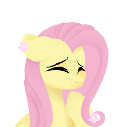 Size: 1500x1600 | Tagged: safe, alternate version, artist:shiny-dust, artist:xavier12197359, imported from derpibooru, fluttershy, pegasus, pony, bust, cute, eyes closed, floppy ears, folded wings, nose wrinkle, portrait, shyabetes, simple background, solo, white background, wings