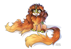 Size: 3431x2376 | Tagged: safe, artist:gicme, imported from derpibooru, oc, oc only, fluffy pony, kirin, pony, big eyes, cloven hooves, coat markings, digital art, eyebrows, eyebrows visible through hair, facial markings, floppy ears, fluffy, long hair, long mane, long tail, pale belly, seat, simple background, sitting, snip (coat marking), tail, tongue out, transparent background, wingding eyes