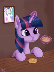 Size: 3543x4724 | Tagged: safe, artist:lin feng, imported from derpibooru, princess celestia, twilight sparkle, alicorn, pony, cake, cute, eating, food, levitation, magic, moon cake, mooncake, solo, telekinesis, twiabetes