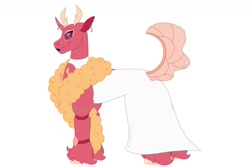 Size: 1280x854 | Tagged: safe, artist:itstechtock, imported from derpibooru, oc, oc only, oc:padparadscha, changedling, changeling, clothes, dress, magical gay spawn, offspring, parent:prince blueblood, parent:thorax, simple background, solo, white background