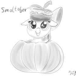 Size: 3500x3500 | Tagged: safe, artist:littlenaughtypony, imported from derpibooru, apple bloom, earth pony, pony, adorabloom, cute, female, filly, floppy ears, pumpkin, smiling, smoltober