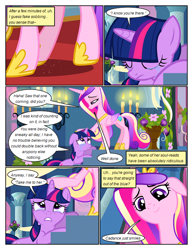 Size: 612x792 | Tagged: safe, artist:newbiespud, edit, edited screencap, imported from derpibooru, screencap, princess cadance, twilight sparkle, alicorn, pony, unicorn, comic:friendship is dragons, candle, comic, dialogue, eyelashes, eyes closed, female, hoof shoes, looking down, looking up, mare, raised hoof, screencap comic, unicorn twilight