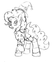 Size: 500x594 | Tagged: safe, artist:emilou1985, imported from derpibooru, pinkie pie, pony, hat, monochrome, sketch, solo, witch hat