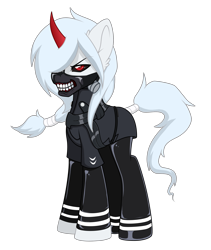 Size: 3208x3792 | Tagged: safe, artist:darkstorm mlp, imported from derpibooru, oc, oc:wishing star, unicorn, colored horn, curved horn, gothic, horn, mask, reference to another series, serious, serious face, simple background, sombra horn, tokyo ghoul, transparent background