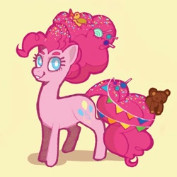 Size: 1433x1433 | Tagged: safe, artist:ximsketchs, imported from derpibooru, pinkie pie, earth pony, pony, the last problem, female, mare, older, older pinkie pie, simple background, solo, yellow background