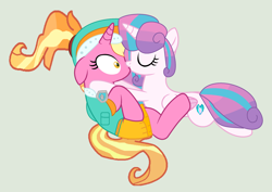Size: 3012x2132 | Tagged: safe, artist:jadeharmony, artist:jadethepegasus, imported from derpibooru, luster dawn, princess flurry heart, pony, unicorn, series:sprglitemplight diary, series:sprglitemplight life jacket days, series:springshadowdrops diary, series:springshadowdrops life jacket days, alternate universe, everest (paw patrol), female, flurrydawn, gray background, i can't believe it's not 徐詩珮, lesbian, mare, older, older flurry heart, paw patrol, shipping, simple background