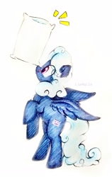 Size: 2096x3315 | Tagged: safe, artist:liaaqila, derpibooru exclusive, imported from derpibooru, oc, oc only, oc:comfy pillow, pegasus, pony, balancing, commission, cute, cutie mark, female, mare, pillow, ponies balancing stuff on their nose, raised hoof, signature, simple background, solo, standing up, tongue out, traditional art, white background