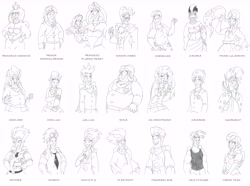 Size: 8519x6337 | Tagged: safe, artist:catstuxedo, imported from derpibooru, cheerilee, fleetfoot, gallus, mayor mare, misty fly, ocellus, princess cadance, princess flurry heart, sandbar, shining armor, silverstream, sky stinger, smolder, soarin', spitfire, sunburst, thunderlane, trixie, vapor trail, yona, zecora, human, fat, fat yona, horn, horned humanization, humanized, monochrome, older, older flurry heart, winged humanization, wings