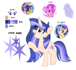 Size: 1280x1180 | Tagged: safe, artist:starflightmlp, imported from derpibooru, flash sentry, twilight sparkle, oc, oc:glowing magic, pony, unicorn, deviantart watermark, female, flashlight, male, obtrusive watermark, offspring, parent:flash sentry, parent:twilight sparkle, parents:flashlight, reference sheet, shipping, simple background, straight, transparent background, watermark