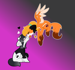Size: 1089x1015 | Tagged: safe, artist:darbypop1, imported from derpibooru, oc, oc only, oc:friday the 13th, oc:harper fox, fox, fox pony, hybrid, original species, pegasus, pony, unicorn, boop, female, lesbian, noseboop