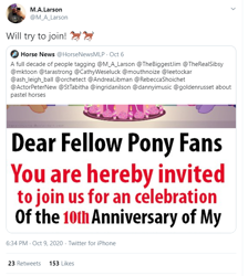 Size: 612x684 | Tagged: safe, imported from derpibooru, anniversary, happy birthday mlp:fim, larson you magnificent bastard, m.a. larson, meta, mlp fim's tenth anniversary, no pony, text, text only, twitter