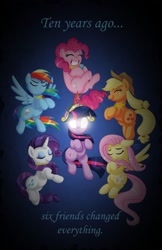 Size: 1280x1979 | Tagged: safe, artist:aleximusprime, imported from derpibooru, applejack, fluttershy, pinkie pie, rainbow dash, rarity, twilight sparkle, big crown thingy, element of magic, happy birthday mlp:fim, jewelry, mane six, mlp fim's tenth anniversary, regalia, the elements in action