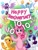 Size: 720x937 | Tagged: safe, artist:texasuberalles, imported from derpibooru, applejack, fluttershy, pinkie pie, rainbow dash, rarity, spike, twilight sparkle, alicorn, dragon, earth pony, pegasus, pony, unicorn, balloon, cider, cider mug, cloven hooves, cowboy hat, female, flying, food, glowing horn, gradient background, happy birthday mlp:fim, hat, hoof hold, horn, juggling, looking at you, magic, male, mane seven, mane six, mare, mlp fim's tenth anniversary, mug, pie, smiling, telekinesis, twilight sparkle (alicorn), winged spike, wings